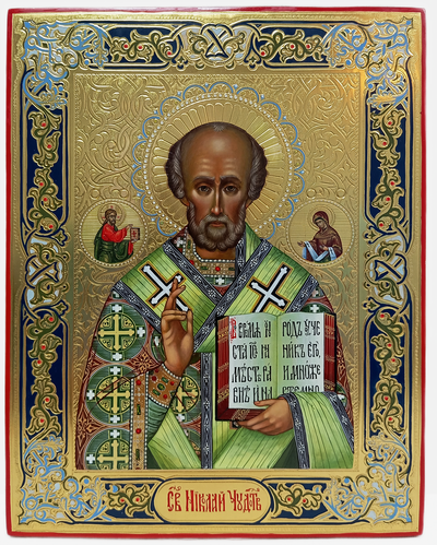 Николай Чудотворец, архиепископ Мирликийский, Святитель. Рукописная православная икона 22х28см.