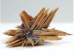 Редкость! Рутил свободного роста, сростки "звезды" золотистых игольчатых кристаллов на кристаллах гематита, Бразилия (29*16*16 мм, 2,3 г) №37919