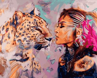 Картина по номерам 40х50 GX 26510 Девушка и леопард