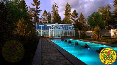 Теплица в английском стиле с холлом из стекла и алюминия Диан