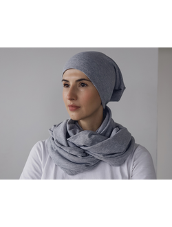 Шапка бини и снуд серый меланж хлопок