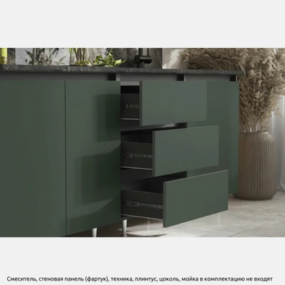 Кухня МРКГ 17/ Кухня Челси 2,0м Компоновка №2 (Изумрудный, Графит (Каст.тем.) (МР)