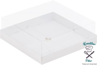 Коробка под муссовые пирожные с пластиковой крышкой (4 шт) 190*190*80, белая