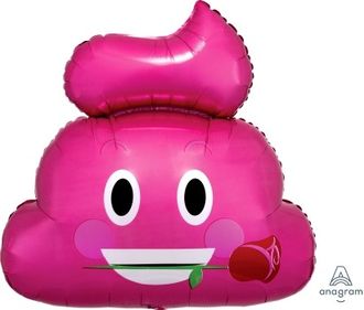 Фольгированный шар с гелием "Эмоции Какашка с розой"