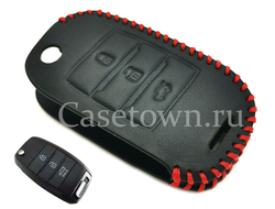Чехол с красной нитью на выкидной ключ Киа Сид 2 (Classic)