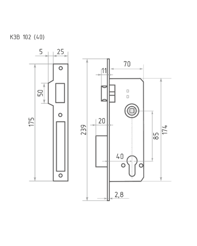 012-Замок врезной 92 -16 40 Защёлка для входных дверей (ставят в не проходное места )