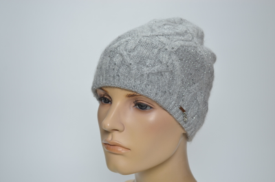 Итальянская женская шапка вязаная косами серая Вицио 1363