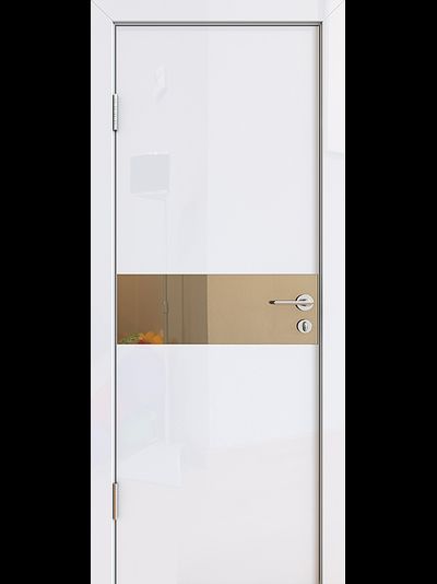 Глянцевая дверь белая  GL9 с бронзовым зеркалом