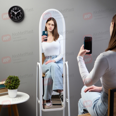 A450W Зеркало напольное в полный рост, ширина 450мм, цвет: белый, на колесах, регулируемый наклон