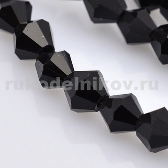 бусина стеклянная граненая "Биконус"" 4 мм, цвет-черный, 20 шт/уп