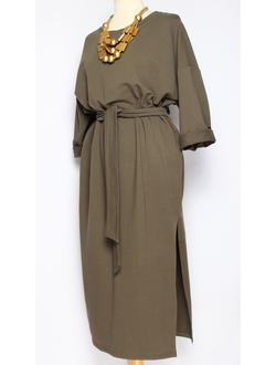 ПЛАТЬЕ БОХО "Большой разрез плотное" хаки р.46-52