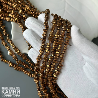 "Гематит шоколадный" геметин композит камешки фри-форм 2,5-3,5х5-8,5 мм, цена за нить 19 см