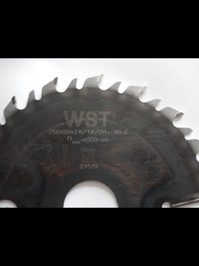 Пилы дисковые 250х50х18z+2 WST с твердосплавными напайками и подрезными ножами