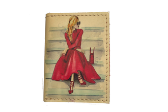 Картхолдер-книжка с двумя отделениями "Девушка в красном" с прозрачными отворотами