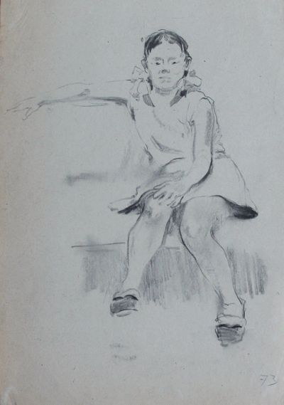 &quot;Портрет девочки&quot; бумага уголь Кондратова О.Е. 1973 год