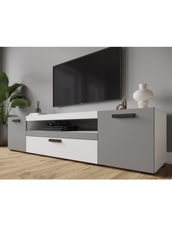 ТВМ-8 Тумба под ТВ Белый с тиснением «Древесные поры»/Графит Серый