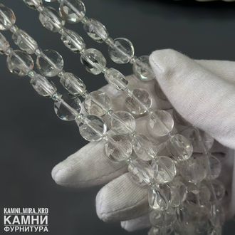 Горный хрусталь монетки с огранкой призма-звезда 10,4-10,8х5,8-6 мм сборка через бисер, цена за нить 18 см