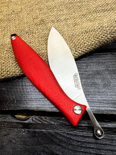 Фрикционный складной нож Канадец Большой сталь AUS10Co, рукоять красный G10