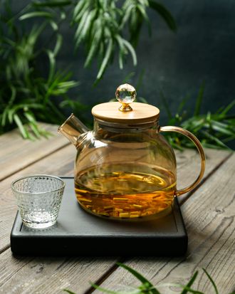 Стеклянный чайник с бамбуковой крышкой матовое стекло 1000 мл