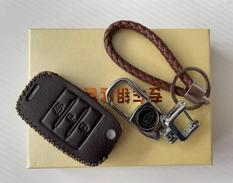 Кожаный чехол для выкидного ключа Киа Рио Икслайн - Kia X-Line - Kia X 2017-2023 (brown)