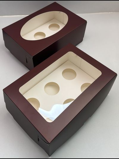 Коробка на 6 капкейков с прям. окном (шоколад), 235*160*100мм