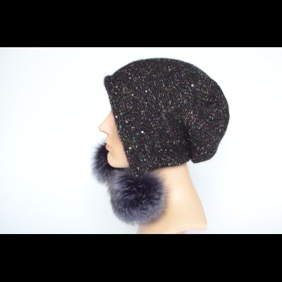 Шапка ушанка с помпонами черная вязаная Vizio Италия 8022