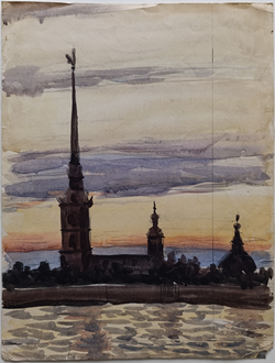 "Петропавловская крепость" бумага акварель Попенков Я.И. 1980-е годы