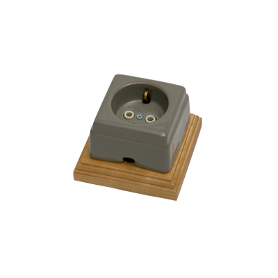 Ретро розетка из керамики Кром с заземлением, 16а. Серая глазурь