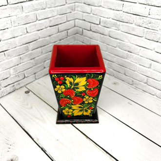 Карандашница 110*70 мм с росписью Хохлома (авторская роспись)