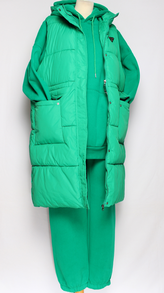 Костюм тройка: худи, брюки, жилет."Теплый с жилетом" зелёный р.52-54