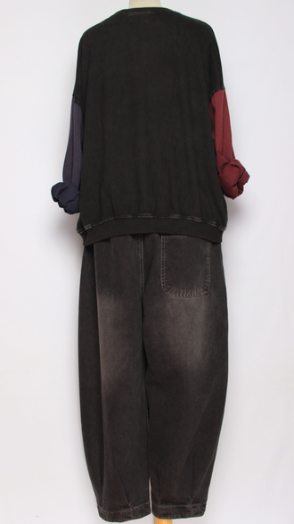 Джинсы "Розовые квадраты" черные р.48-54