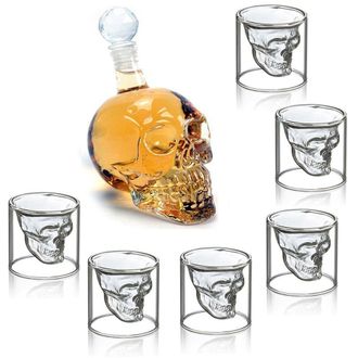 Комплект Стеклянный графин в форме черепа и 6 шт стаканов с черепами