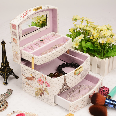 Шкатулка кожаная автоматическая для бижутерии, 15х11,5х10,5см (средняя)