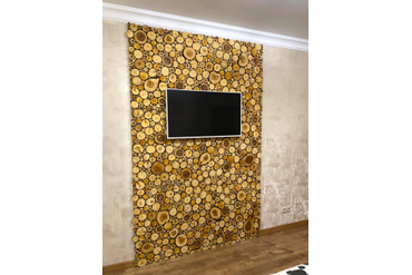 Панель под телевизор из спилов дерева разных пород. Работа splcenter.com