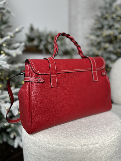 Женская сумка портфель из натуральной кожи красного цвета, Vera Pelle Italy. Арт. 024585