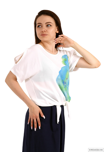 Блузка женская белая с рисунком Linea Cinque 06/33709 р.S