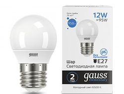 Gauss Elementary Шар G45 E27 12W(950lm) 6500K 6K матов., пластик 53232