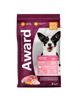 AWARD (Авард) сухой корм для щенков средних пород, Индейка, Курица 2 кг