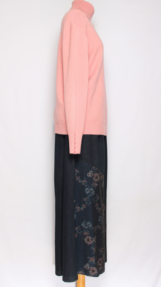 ЮБКА-БРЮКИ  джинсовая "Цветы розовые " синяя р.50-58