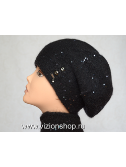 Черный берет вязаный для женщин Vizio Визио Италия 6457 фото