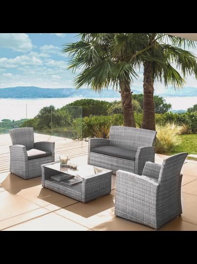 Комплект плетеной мебели с диваном AFM-405B Grey для дачи