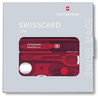 Швейцарская карточка VICTORINOX SwissCard Lite, 13 функций, полупрозрачная красная 0.7300.T