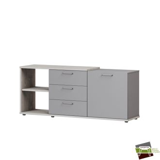 Тумба с тремя ящиками и дверью B-212 1800х454х753 Сосна Касцина/Кубанит серый