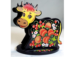Салфетница Корова с хохломской росписью