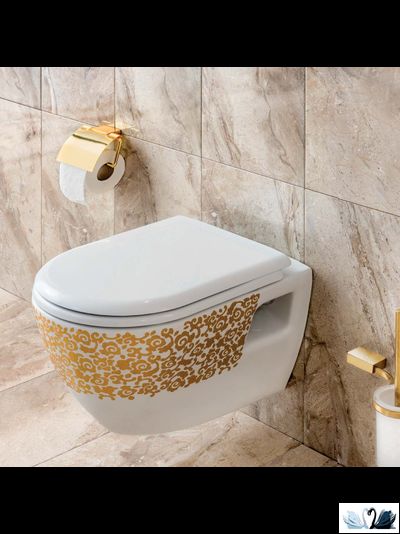 Чаша унитаза CREAVIT Terra TP325-00CB00E-CA00, с функцией биде, с декором золото цветы, подвесная