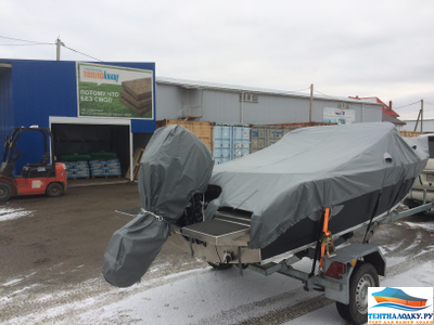 Тент на лодку ВОЛЖАНКА 46 FISH - 2016 (с леерами и кринолинами)