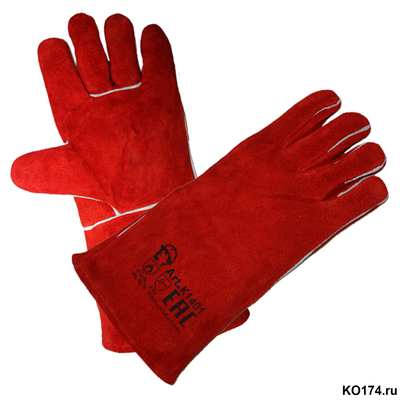 Краги спилковые красные Трек Люкс с подкладом, нить Kevlar