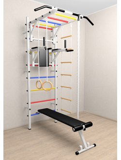 Усиленная шведская стенка для дома с турником рукоходом,  брусьями, скамьей для пресса и детским нав