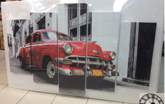 модульная картина 80 х 140 см Ретро-авто красный