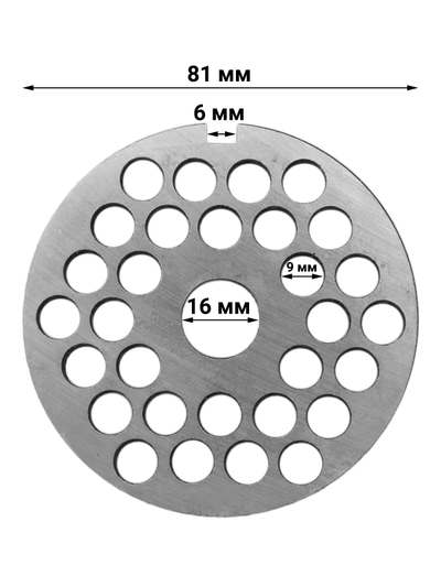 Решетка крупная №3 под нож без бурта для промышленных мясорубок МИМ-300, МИМ-300М, МИМ-350